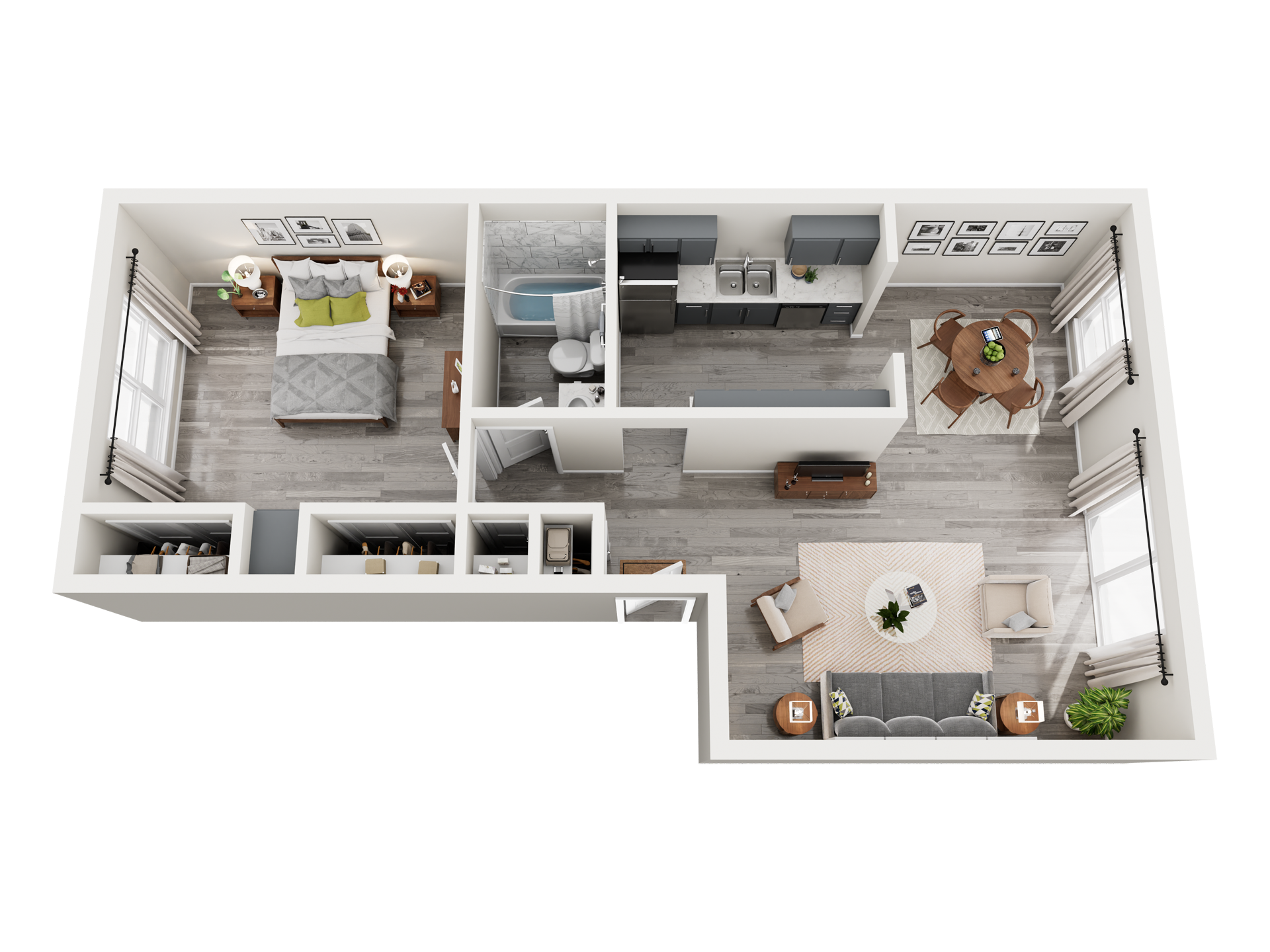 1X1 B 3D Floor plan rendering